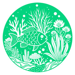 underwater scene with fish and coral Vector Design and illustration