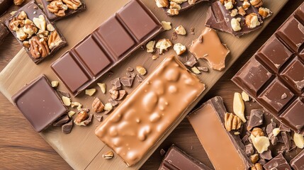 Assorted Chocolate Bars on Wooden Surface