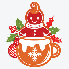 Christmas Day, Gingerbread Glow silhouette white background illustration, Generative Ai,