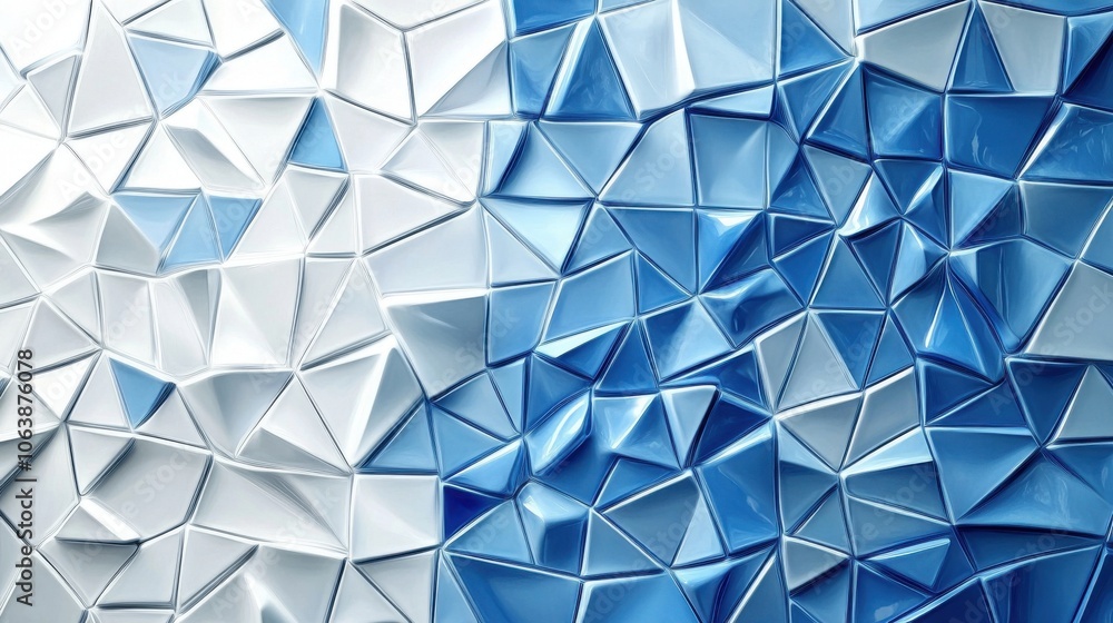 Poster A vibrant blue abstract background filled with overlapping geometric shapes, creating a sense of depth and movement.