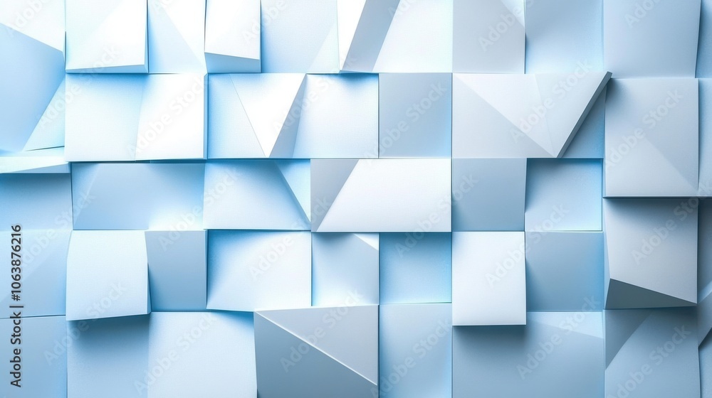 Poster a dynamic array of blue geometric shapes creating a modern abstract background.