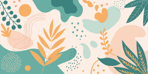 Pastel colors blend seamlessly with organic shapes and floral elements, creating a modern and artistic design suitable for various creative projects