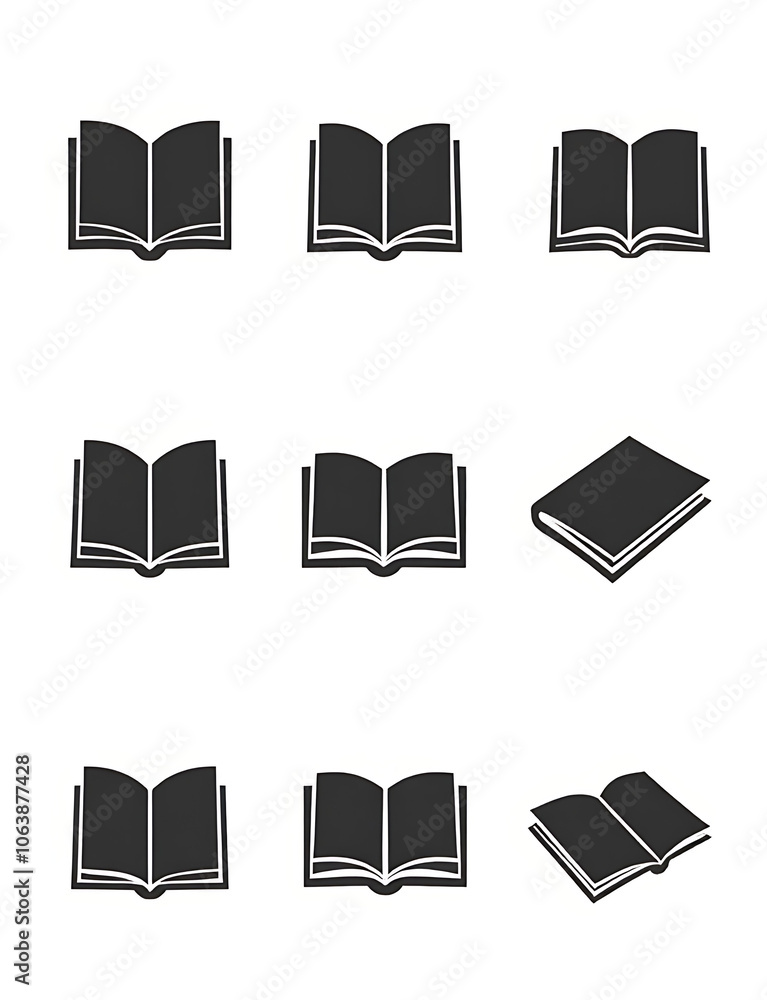 Poster a collection of minimalist book silhouettes arranged in a modern design style as a vector graphics i