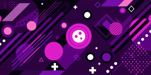 Geometric shapes and lines create a vibrant, modern, and abstract composition, ideal for various design projects seeking a contemporary and dynamic visual appeal