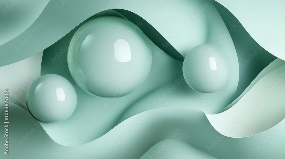 Poster an abstract composition featuring sharp, translucent shapes in a soothing aqua color palette.