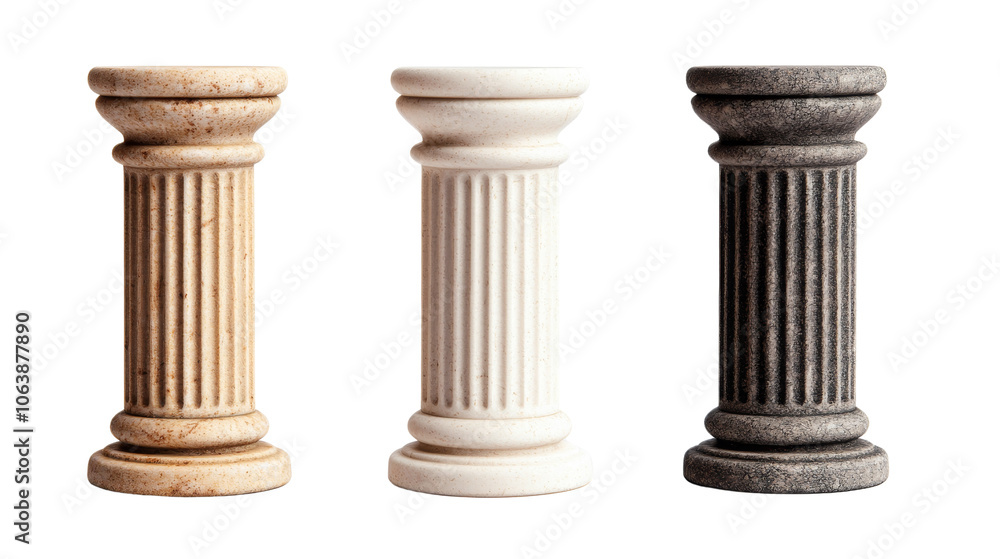 Poster set of classical marble columns isolated