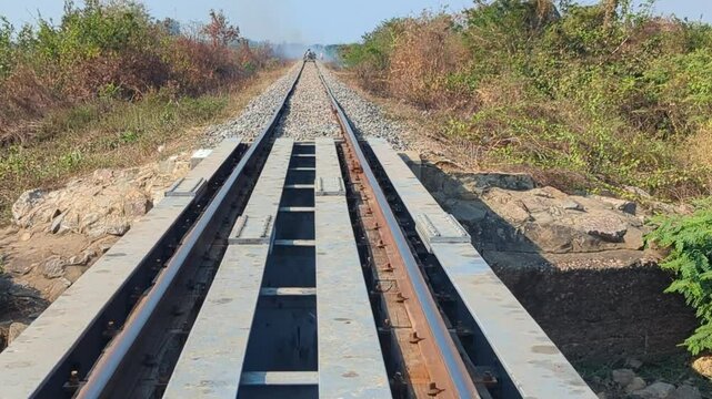 Riding the Bamboo Railway,a passenger&rsquo;s eye view,through rural Cambodia,Battambang Province,Cambodia,Southeast Asia.
