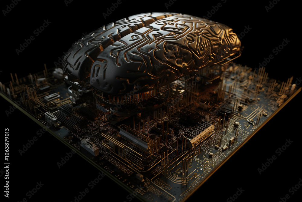 Poster Artificial intelligence science concept with technological AI brain on the circuit board.