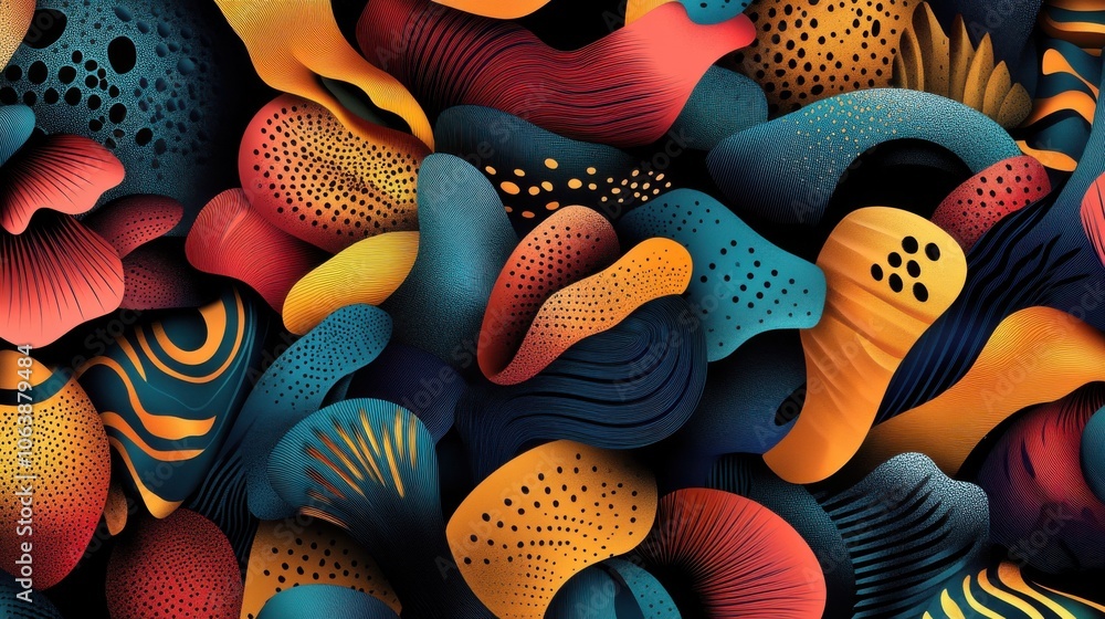 Poster vibrant abstract design featuring bold colors and fluid shapes, creating a dynamic visual experience