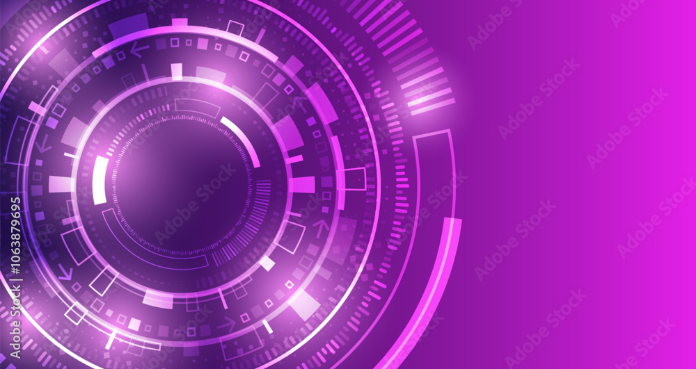 Poster Data transfer and protection, internet communication on a purple background. High computer technology design. Modern science vector presentation. Abstract circles and glows futuristic concept.