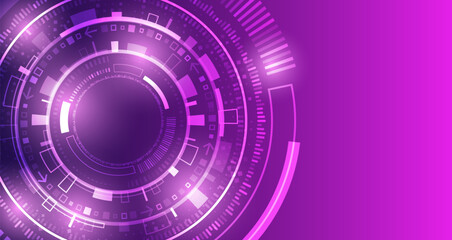 Data transfer and protection, internet communication on a purple background. High computer technology design. Modern science vector presentation. Abstract circles and glows futuristic concept.