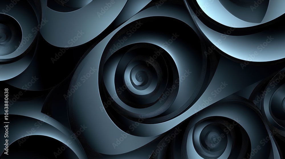 Poster abstract layers in varying shades of gray create a sense of depth and movement.