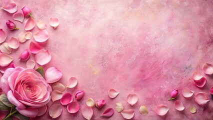 Obraz premium Pink Decorative Background with Rose Petals and Grunge Brush Strokes - Pastel Color Wallpaper for Product Photography and Advertising