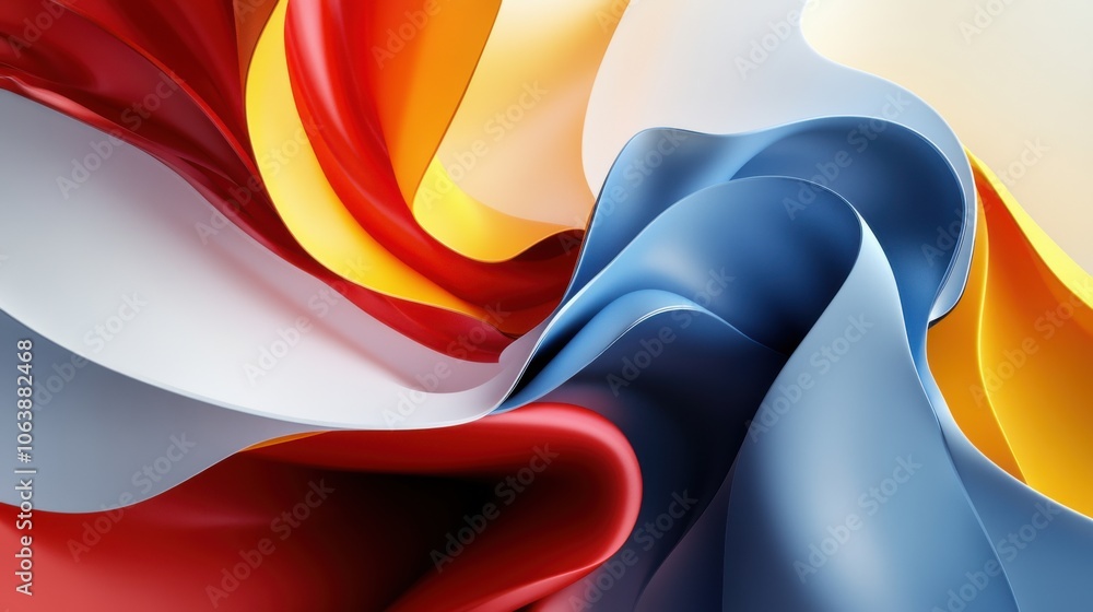 Poster colorful abstract illustration featuring vibrant swirls and spherical shapes, creating a dynamic and