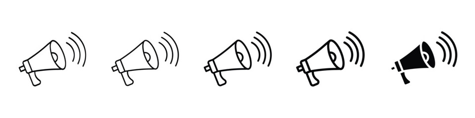 Set of 5 Megaphone icon - 1 Silhouette - 1 unexpanded vector - Megaphone icons Electric megaphone symbol with sound Loudspeaker megaphone icon collection Advertising concept Flat n line style
