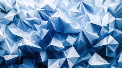 An abstract composition of blue geometric shapes in varying transparency, creating a dynamic texture and depth.
