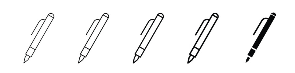 Obraz premium Set of 5 Pen icon, 1 Silhouette, 1 unexpanded vector, Pen, ball point, writing material, ink pen, paper, pencil, education, write, note, template, stationery, marker, learn, communication