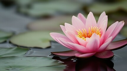 Close up view of pink lotus flower in pond. Copy space background. Ai generated image