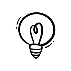 Doodle light bulb. Sketch of an electric device. Cartoon doodle lighting concept and ideas. Black and white illustration.