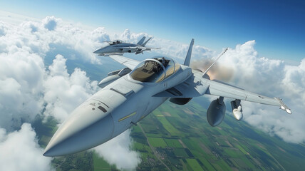 White fighter jet soaring through clouds during high-speed aerial maneuvers