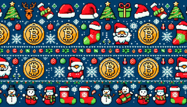 pixel art illustration of christmas bitcoin pattern