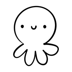 Doodle funny cartoon octopus. Coloring book. Black and white illustration