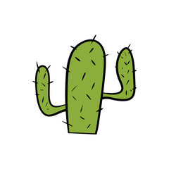 Doodle cactus in desert. Cartoon vector illustration. Isolated on white background.
