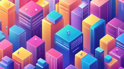 Obraz premium A vibrant abstract design featuring overlapping cubes in warm hues on a deep blue background.