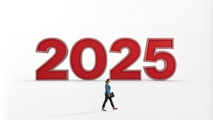 Happy New Year 2025 greeting card with christmas decorations. Vector illustration.