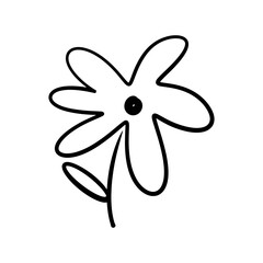 Doodle chamomile. hand drawn ink flower botanical illustration. Isolated floral element. Brush strokes silhouette