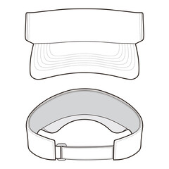 Blank sports visor front and back view illustration in outline style.
