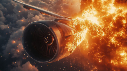 Passenger plane's engine ignites dramatically while soaring through cloudy skies