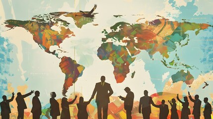 Diverse Global Business Team Silhouettes Collaborating on Worldwide Growth Strategy