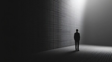 A surreal, monochromatic landscape showcasing dark grasses against a soft, glowing background.