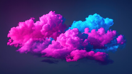 Fototapeta premium Vibrant pink and blue clouds swirl together, creating a striking contrast against a dark background, evoking a sense of wonder and surreal beauty.