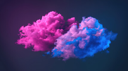 Fototapeta premium Two vibrant clouds blend shades of pink and blue, creating a striking contrast against a dark gradient background, evoking a whimsical and dreamy atmosphere.