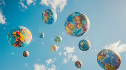 Floating Globes in the Sky   Renewable Energy and Sustainable Future Concept