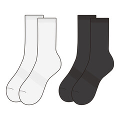 Pair of white and black crew socks illustration.
