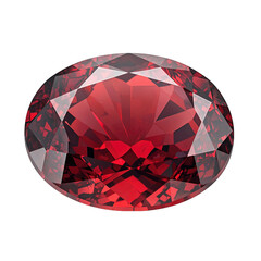 Close-up of a faceted red gemstone with intricate cuts. White Transparent Background, PNG. Spinel Gemstone. Studio gemstone photography for jewelry design and luxury branding. 