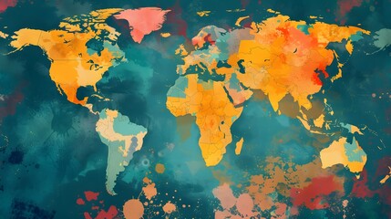 Colorful World Map Showing Global Connectivity and Geographical Diversity