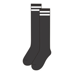 Black knee-high socks with white stripes at the top, simple illustration.
