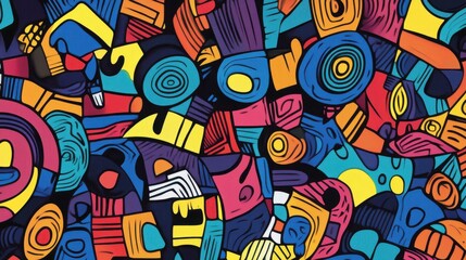 Fototapeta premium Vibrant abstract artwork featuring bold geometric shapes in blue, orange, and yellow hues.