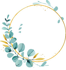 Obraz premium Golden Circle Eucalyptus Watercolor Floral Frame