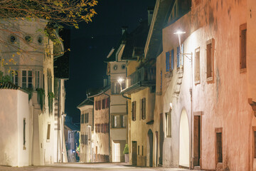 Night view of the streets of Appiano near Bolzano in South Tyrol
