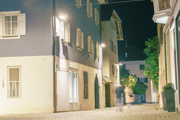 Night view of the streets of Appiano near Bolzano in South Tyrol