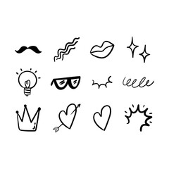 Hand drawn doodle vector set for banner, portrait photo decoration, social post and web. Trendy fashion vector illustration.