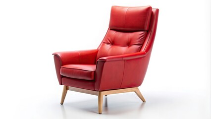 Fototapeta premium Stylish Red Lounge Chair - Highback Cushioned Seat, Modern Design, Isolated on Transparent Background for Home Decor and Furniture Promotions
