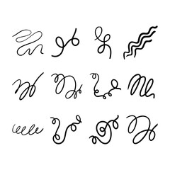 Doodle sketch swirl lines shape set. Hand drawn brush stroke  lines. Vector illustration.