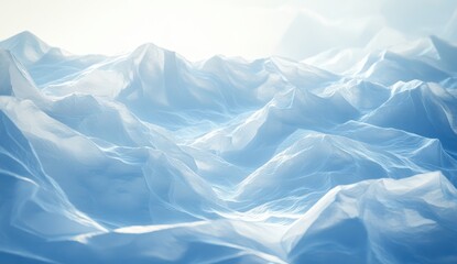 Fototapeta premium 青い山脈が広がる静かな風景、柔らかな光が当たる雪のようなテクスチャーの自然