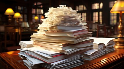A Tower of Knowledge A Stack of Books Stands Tall in a Warmly Lit Library, Symbolizing the Accumulation of Wisdom and the Pursuit of Learning